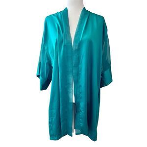 Victoria’s Secret vintage robe emerald green sheer sleeves wrap front gold label
